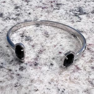 Elton Silver Cuff Bracelet in Black Opaque Glass